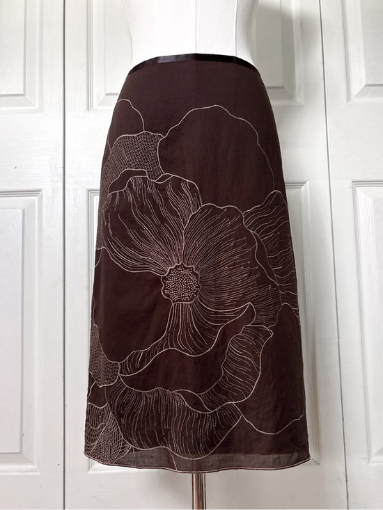 Ann Taylor Dresses & Skirts - Ann Taylor Cotton Midi Skirt Size 0 Brown Floral Embroidered | Earthy Boho Fairy